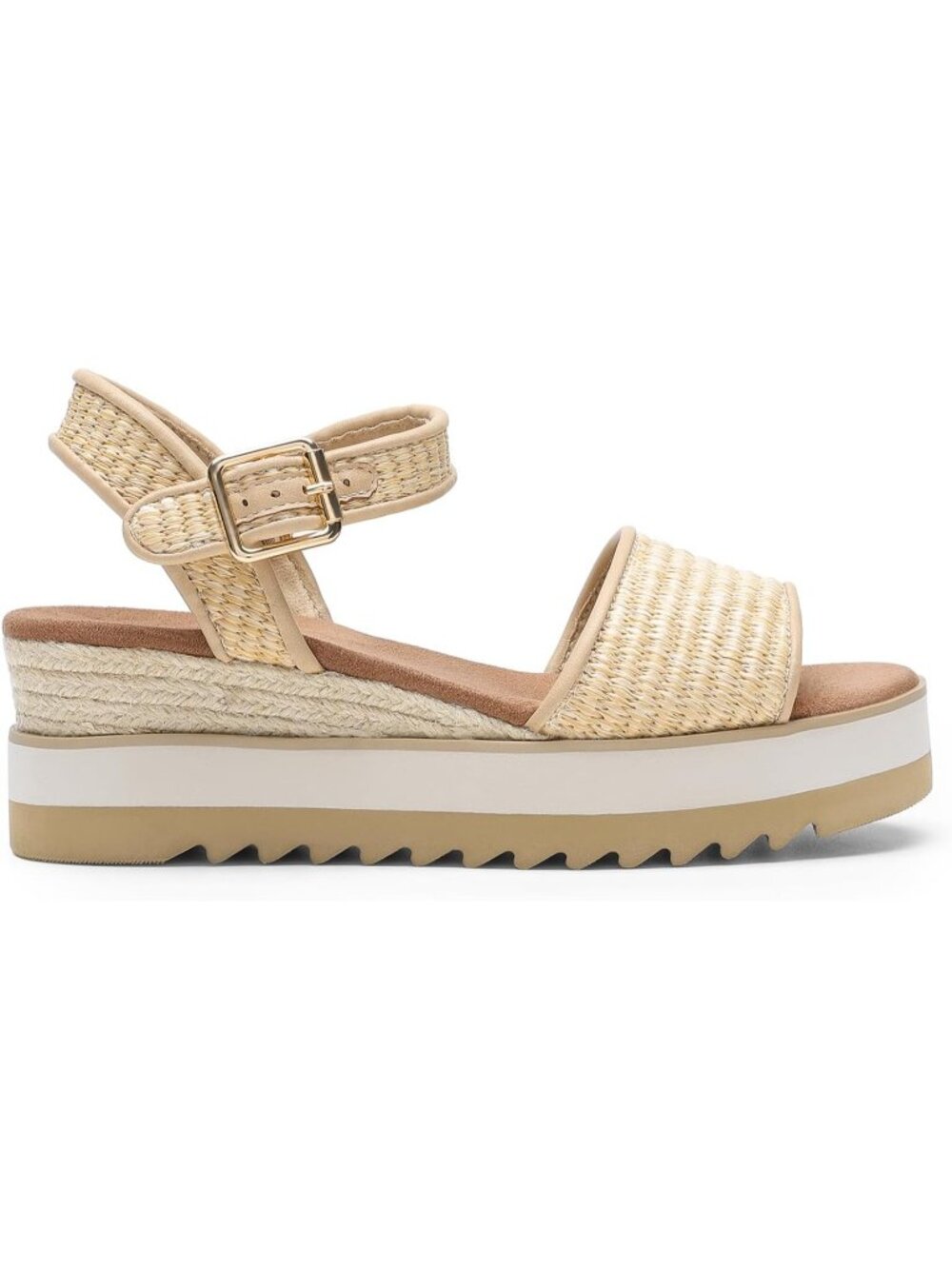 Women's Platform Wedge Sandals Ankle Strap Raffia Open Toe Comfortable Shoes - Picture 4 of 6